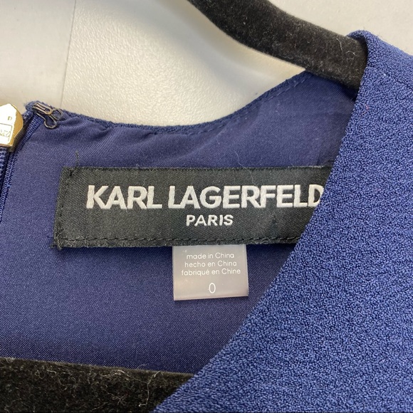 Karl Lagerfeld Blue Sheath Dress Ruffle Flounce Hem Paris Career Crepe Cocktail - Picture 6 of 8